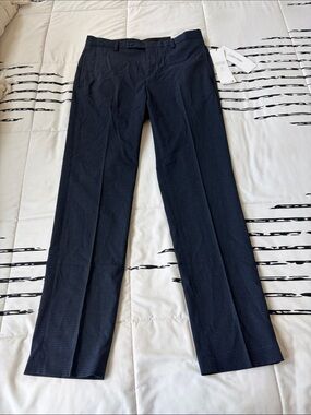 Calvin Klein Men’s Dark Navy Micro-Pattern Dress Pants